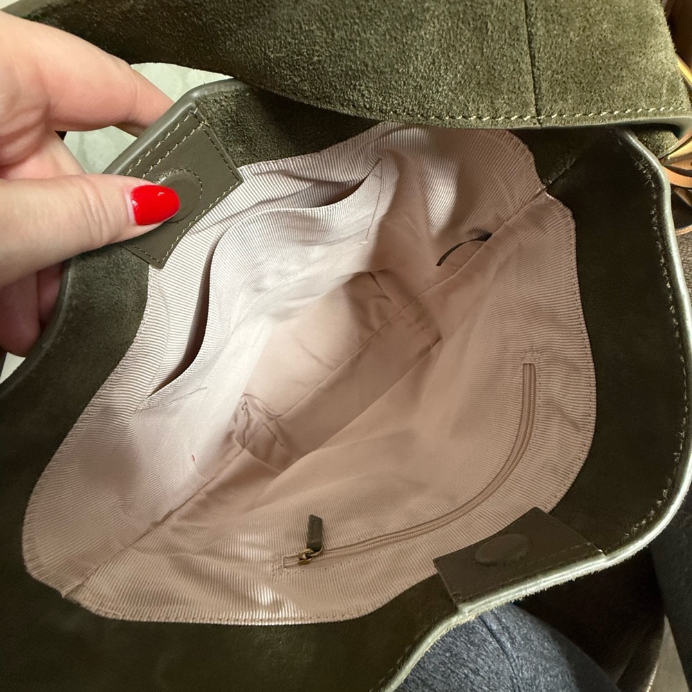 Margot Olive Green Suede Shoulder Bag - Picture 6 of 6